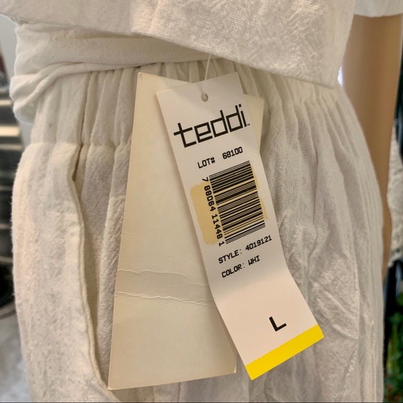 NWT |  90s Vintage Button Front Romper | White | L | Cotton | Gold Trim - Picture 5 of 7